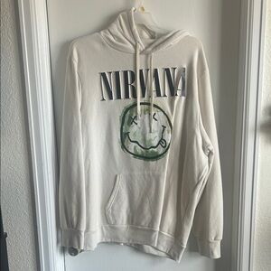 NIRVANA White Hoodie with Green Smiley